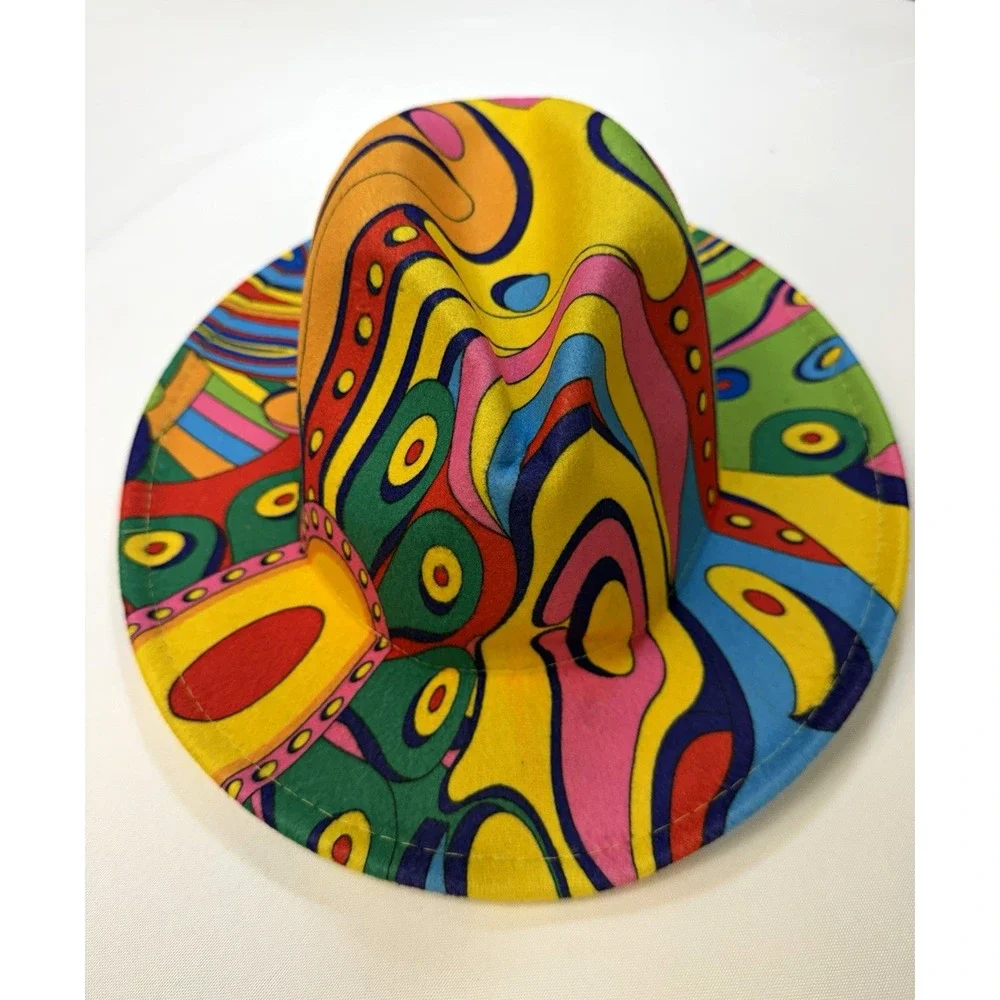 Womens Fedora Hat Multicolor Abstract Print Cotton Polyester One Size
